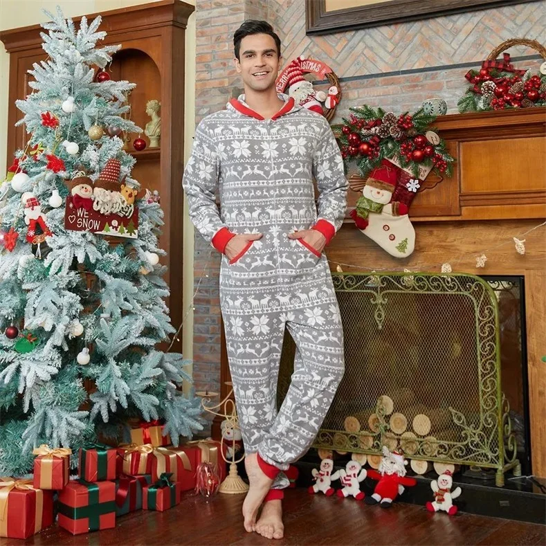 Christmas Allover Print Light Grey Family Matching Polar Fleece Thickened Long-sleeve
