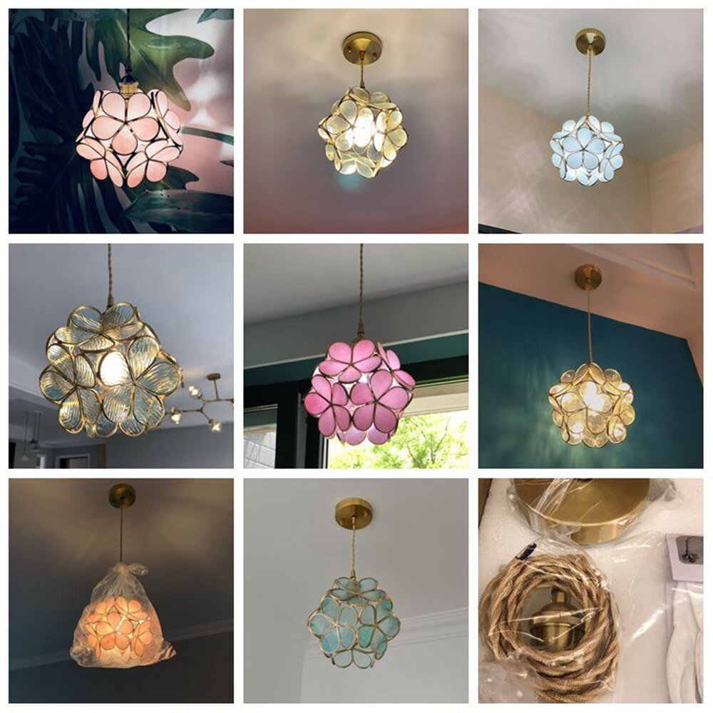 Glass Pendant Lamp Flower Lighting Japanese Loft LED Crystal Hanging ...