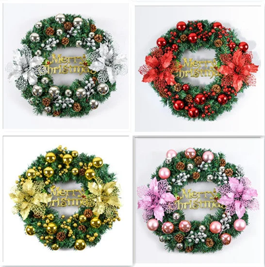 Gold Silver Red Christmas Balls And Berries Artificial Christmas Wreaths For Front Door