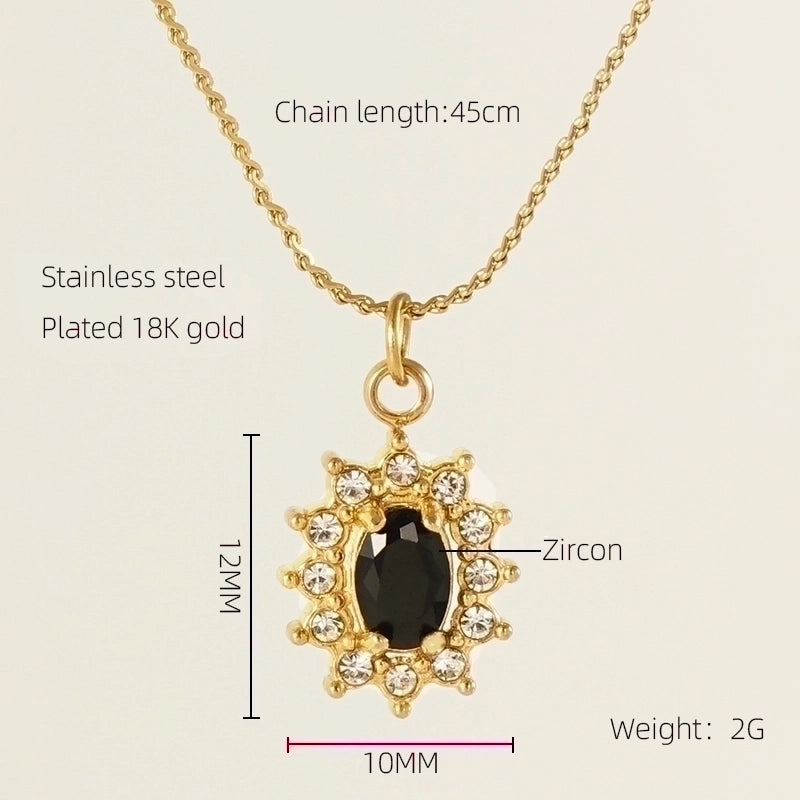 Stainless Steel 18K Gold Plated Glam Shiny Plating Inlay Sun Water Droplets Heart Shape Zircon Pendant Necklace