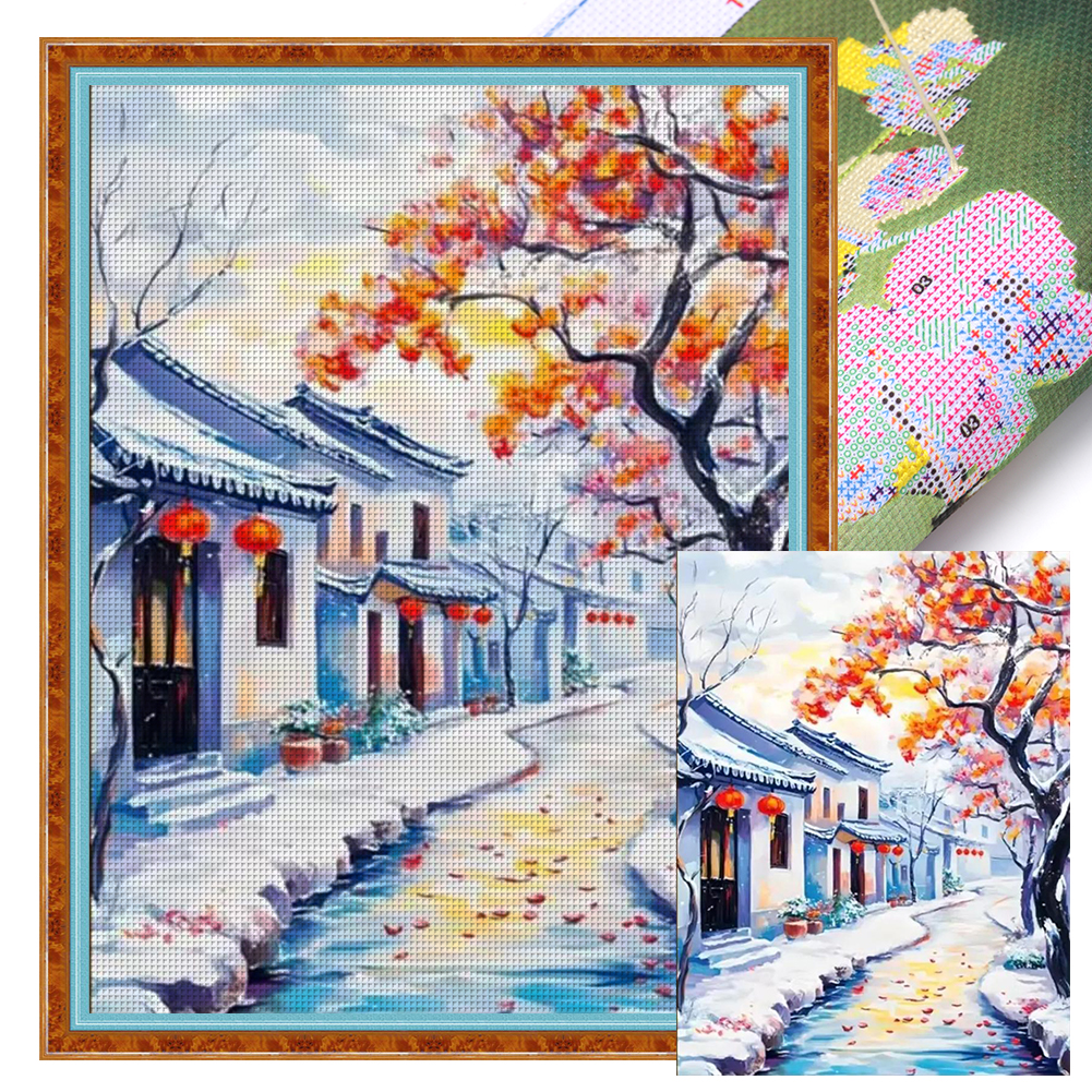 Winter Street Scene Full 11CT Pre-stamped Canvas(45*60cm) Cross Stitch