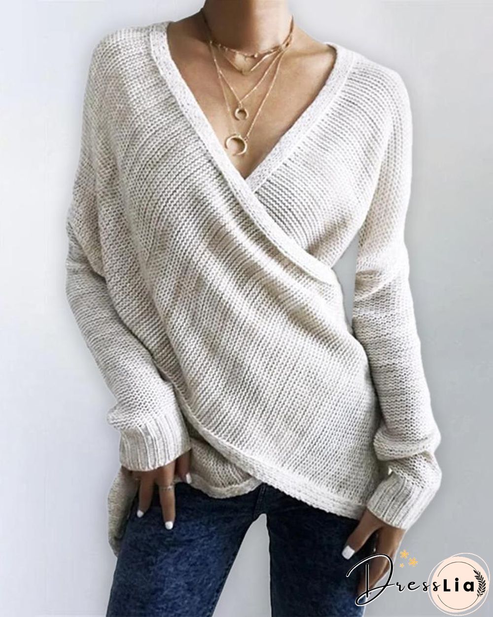 Solid Long Sleeve Casual Sweater P15179