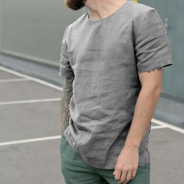 Men's Loose Casual Cozy Pocket Crew Neck T-Shirt