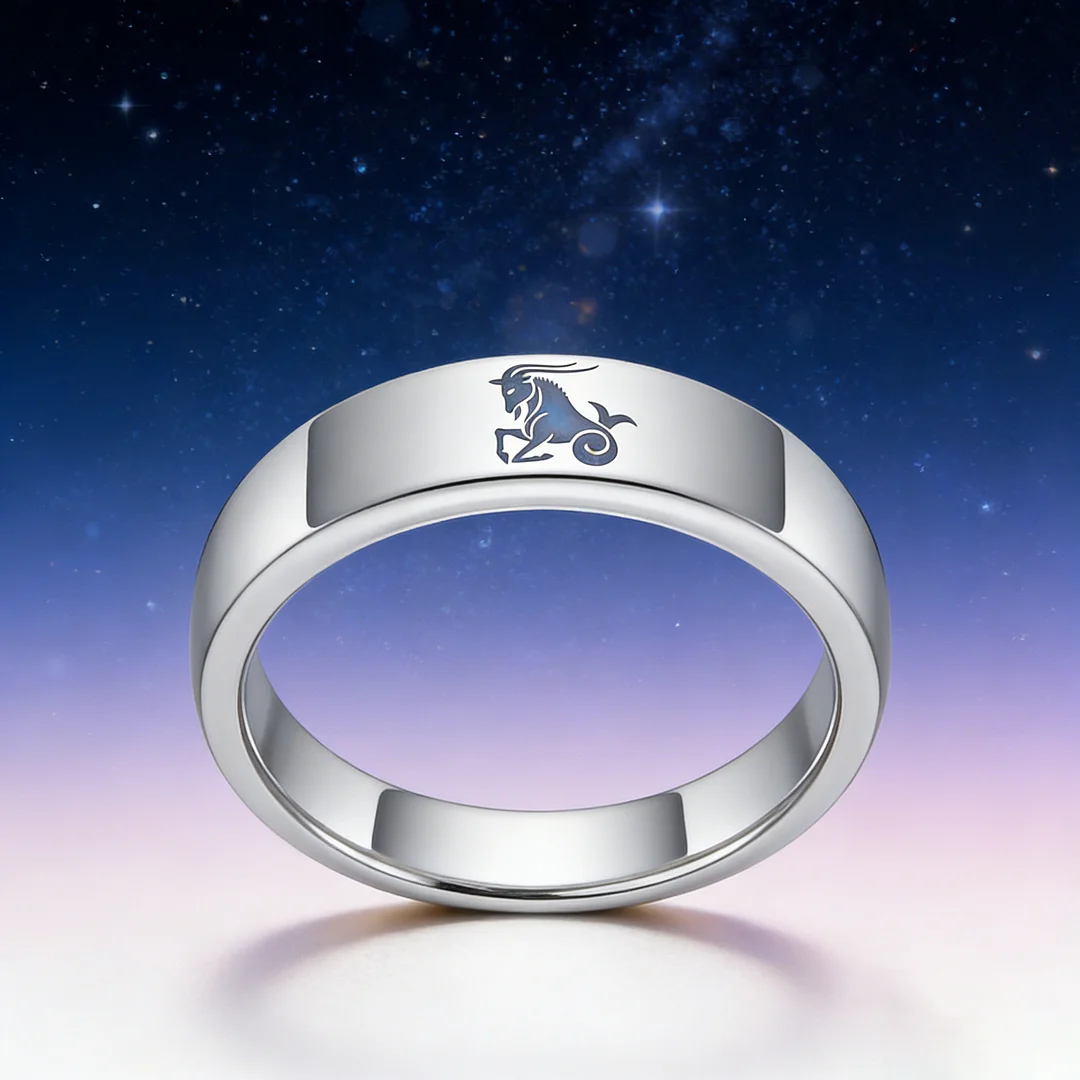 Men Women Sliver Capricorn Tungsten Carbide Rings Couple Wedding Band Flat Comfort Fit 4MM 6MM 8MM Width