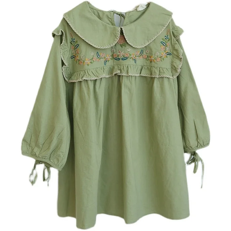 Queenfunky cottagecore style Floral Embroidered Frilled Top QueenFunky