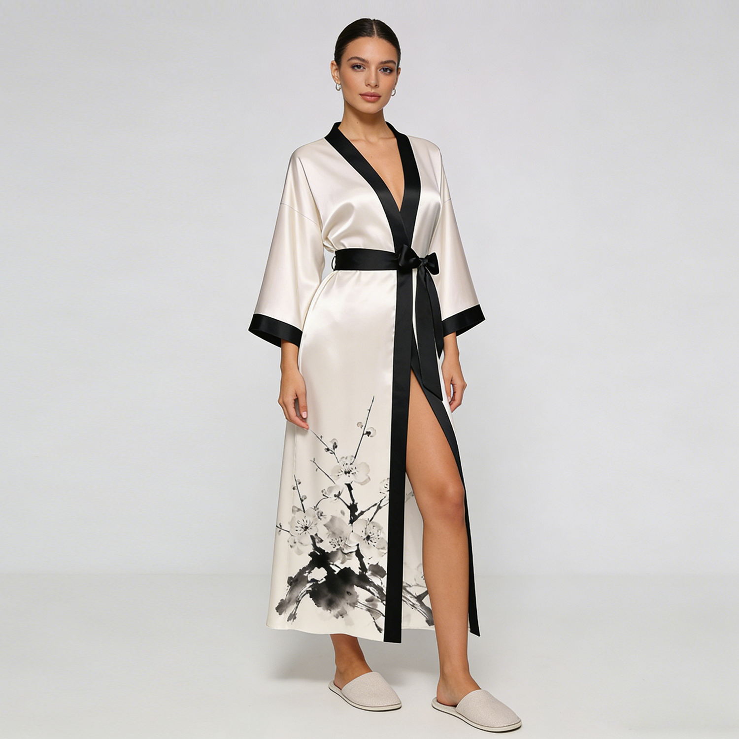 Long Silk Kimono Robe Plant-Dyed Style REAL SILK LIFE