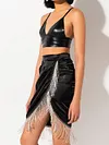 Spaghetti-Neck Top High-Waisted Split-Side Tasseled Skirt Two-Piece Suit