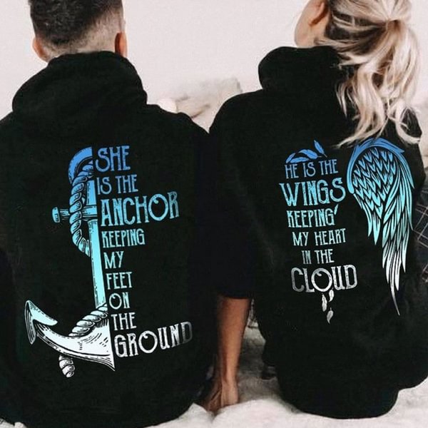 Couple Hoodie She Is The Anchor He Is The Wings Matching Hoodie For Her Him - Shop Trendy Women's Fashion | TeeYours