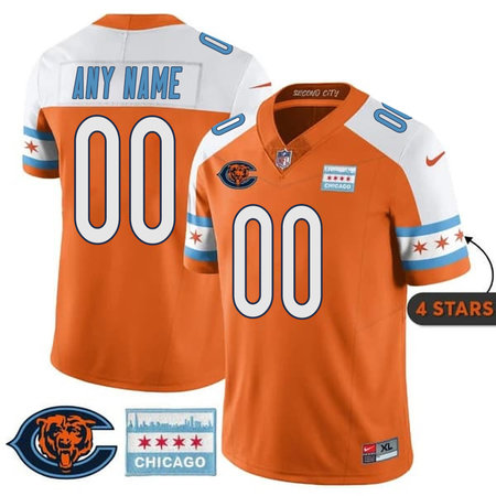 Men's Chicago Bears Orange Alternate City Edition With Chicago Flag Vapor F.U.S.E. Untouchable Limited Custom Jersey