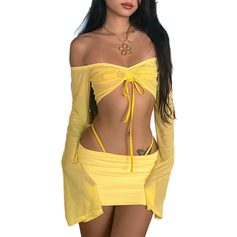 Uveng 2022 Summer New Women's Clothing Solid Color Repair Word Long-Sleeved Fashion Skirt Suit Women