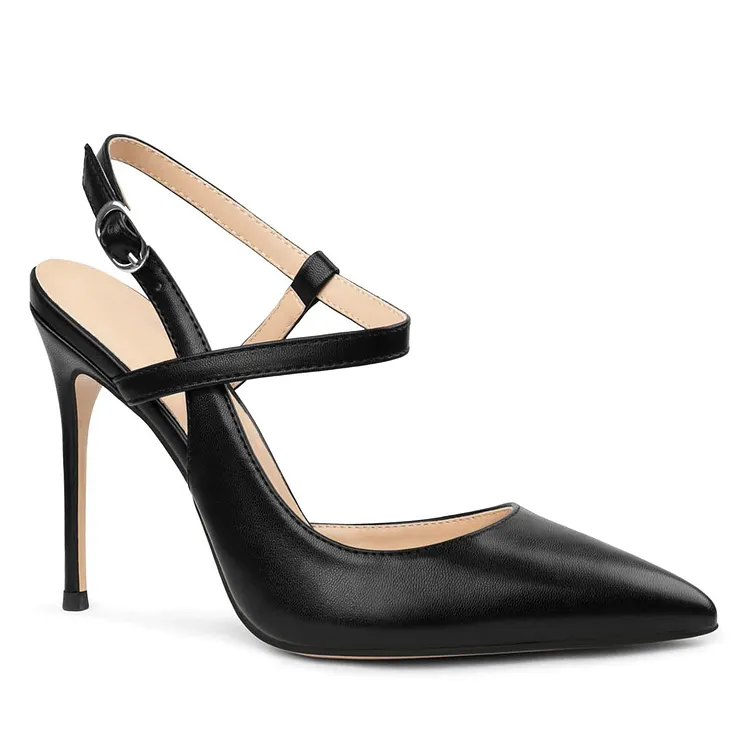 100mm Women Slingback Matte Pumps Ankle Strap Jenlove Stiletto Mid Heel Close Pointed Toe Dress  Shoes VOCOSI VOCOSI