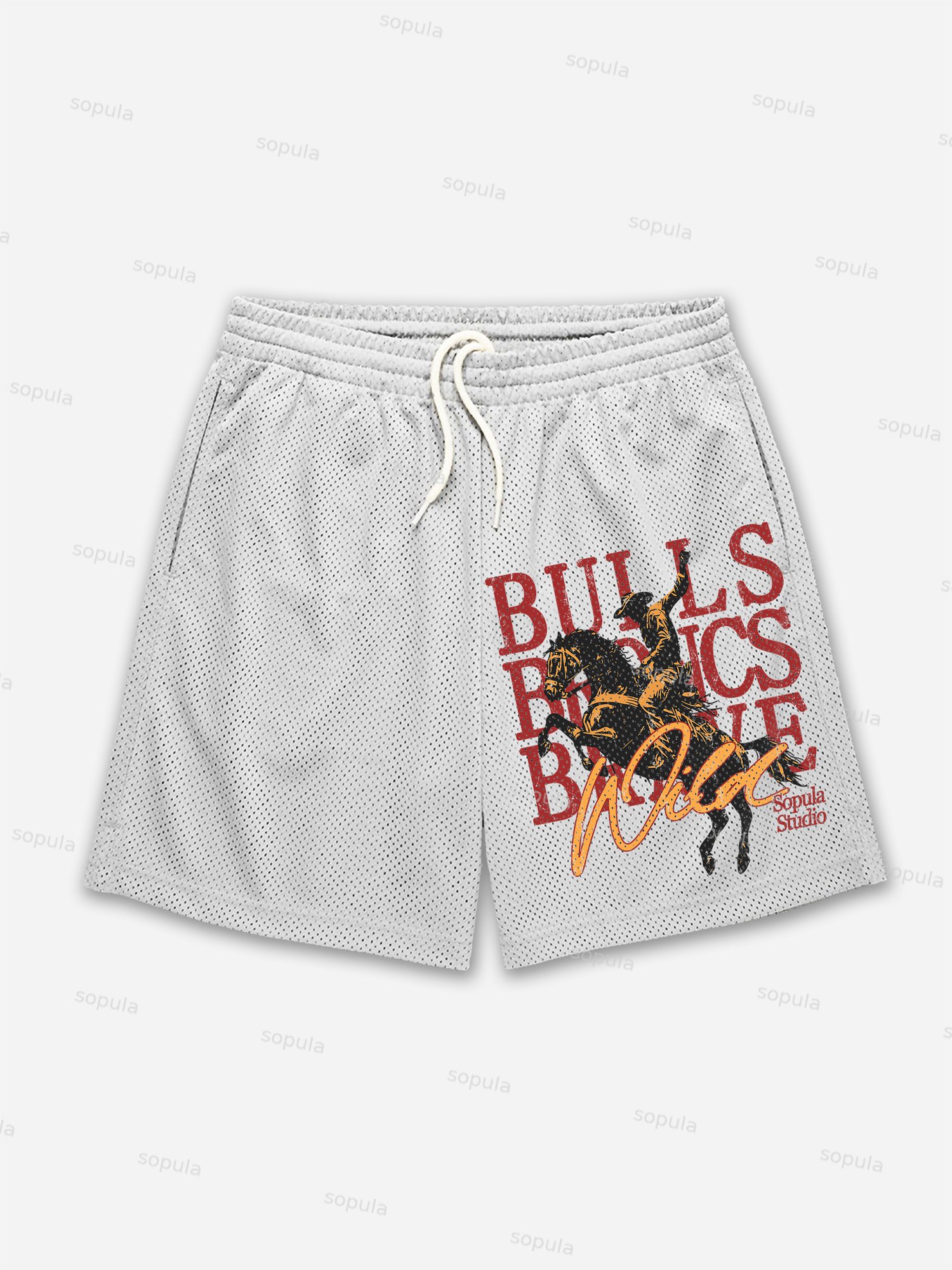 Cowboy Rodeo Bulls Broncs Brave Print Mesh Shorts - SOPULA
