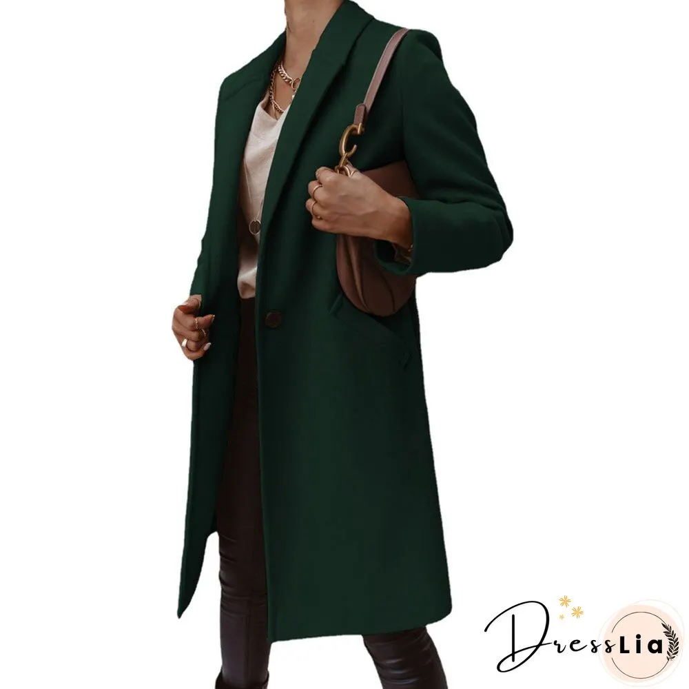 New Autumn And Winter Solid Color Lapel Mid-length Button Woolen Coat Women's Coat Winter Jacket Women