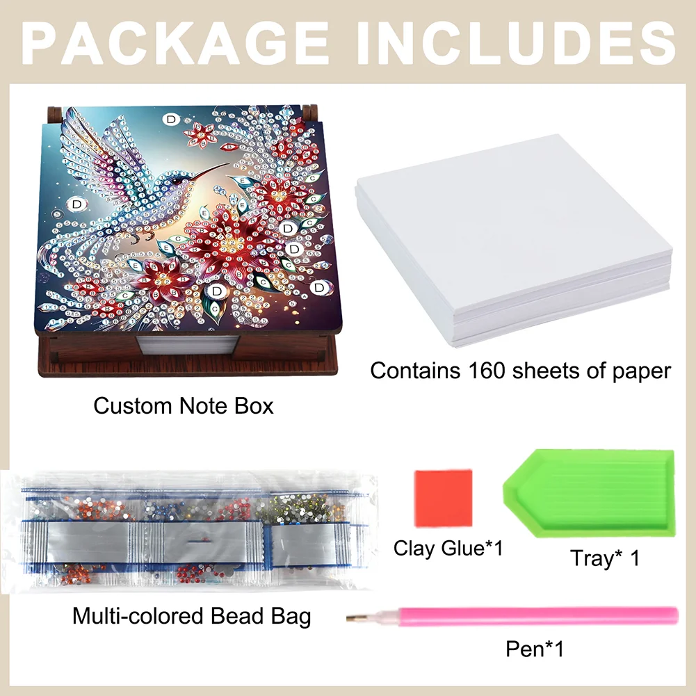 DIY Flower Hummingbird Diamond Painting Note Box Paper 160 Sheets of Paper for DIY Art Craft