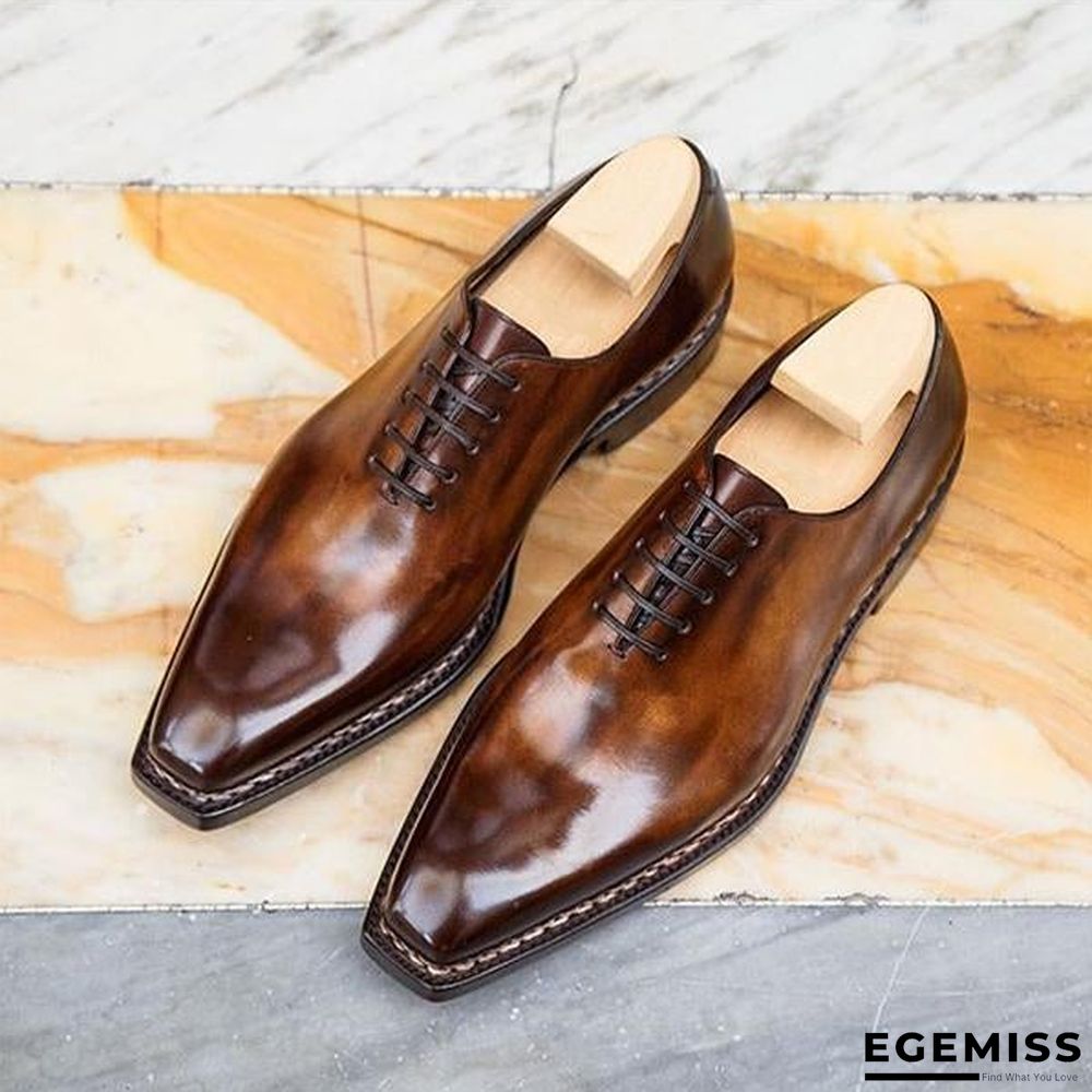 Bronze-color Effect Squared Toe Leather Shoes Classic Derby Shoes | EGEMISS