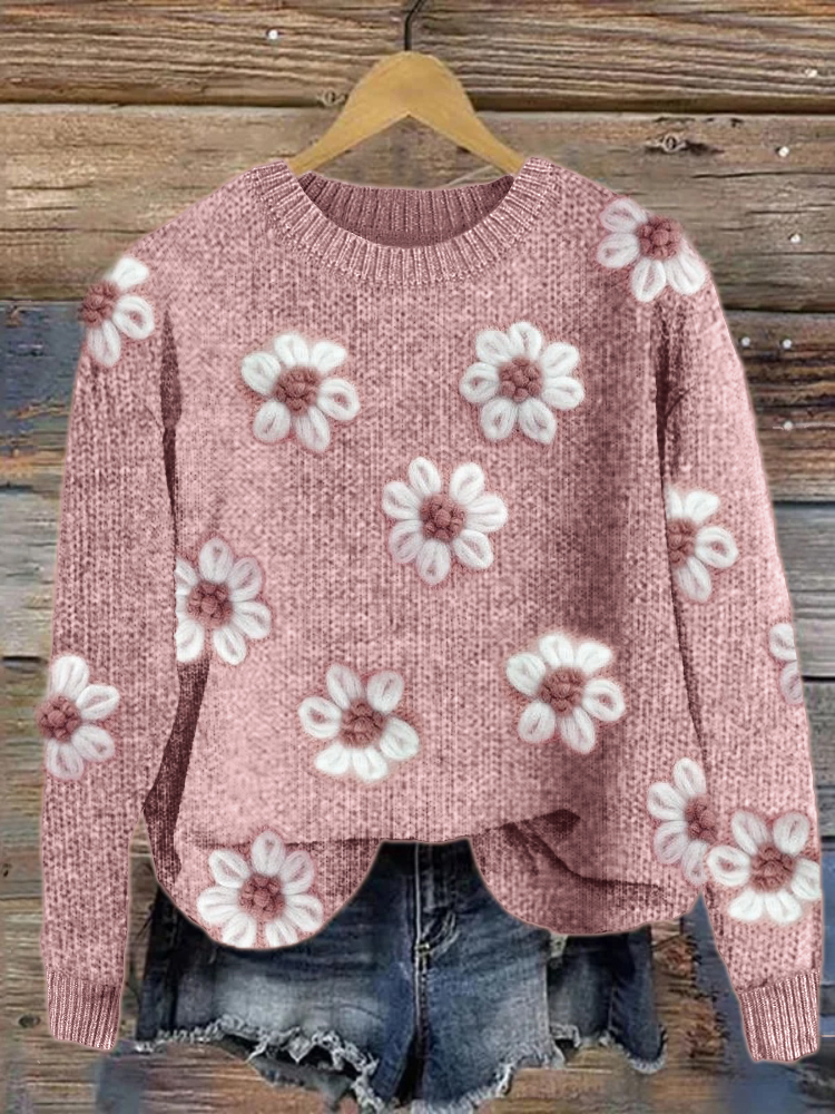 Flowers Crochet Cozy Knit Sweater artswardrobe