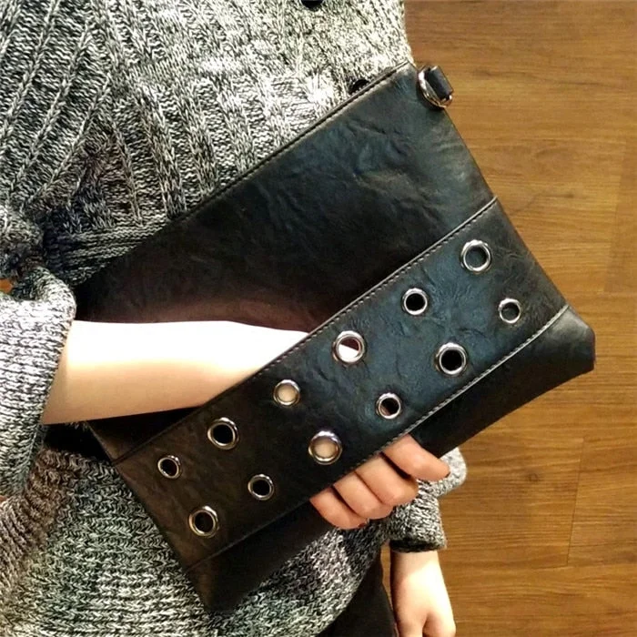 Fashion rivets Women Envelope Clutch Bag PU Leather Women's Crossbody Messenger Bag Female Shoulder bag Clutches black Brown