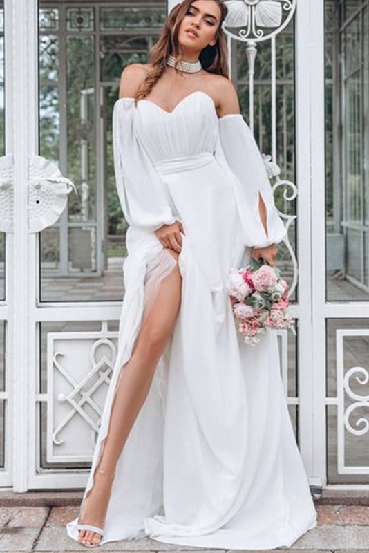Sexy White High Split Evening Dress Prom Gown - Shop Trendy Women's Clothing | LoverChic