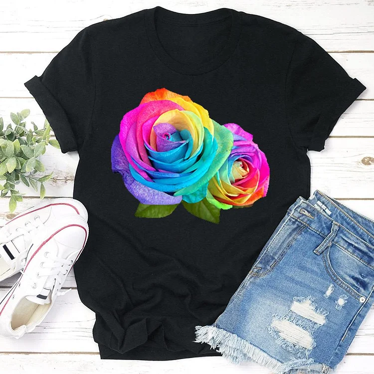 Women's pado de flores coloridas  t-shirt Tee - 02062-Annaletters