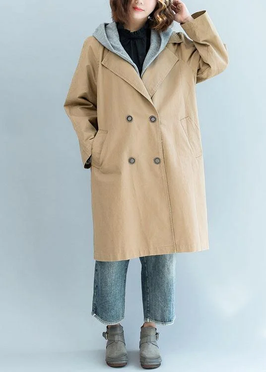 Natural khaki fine trench coat Sleeve double breast fall jackets