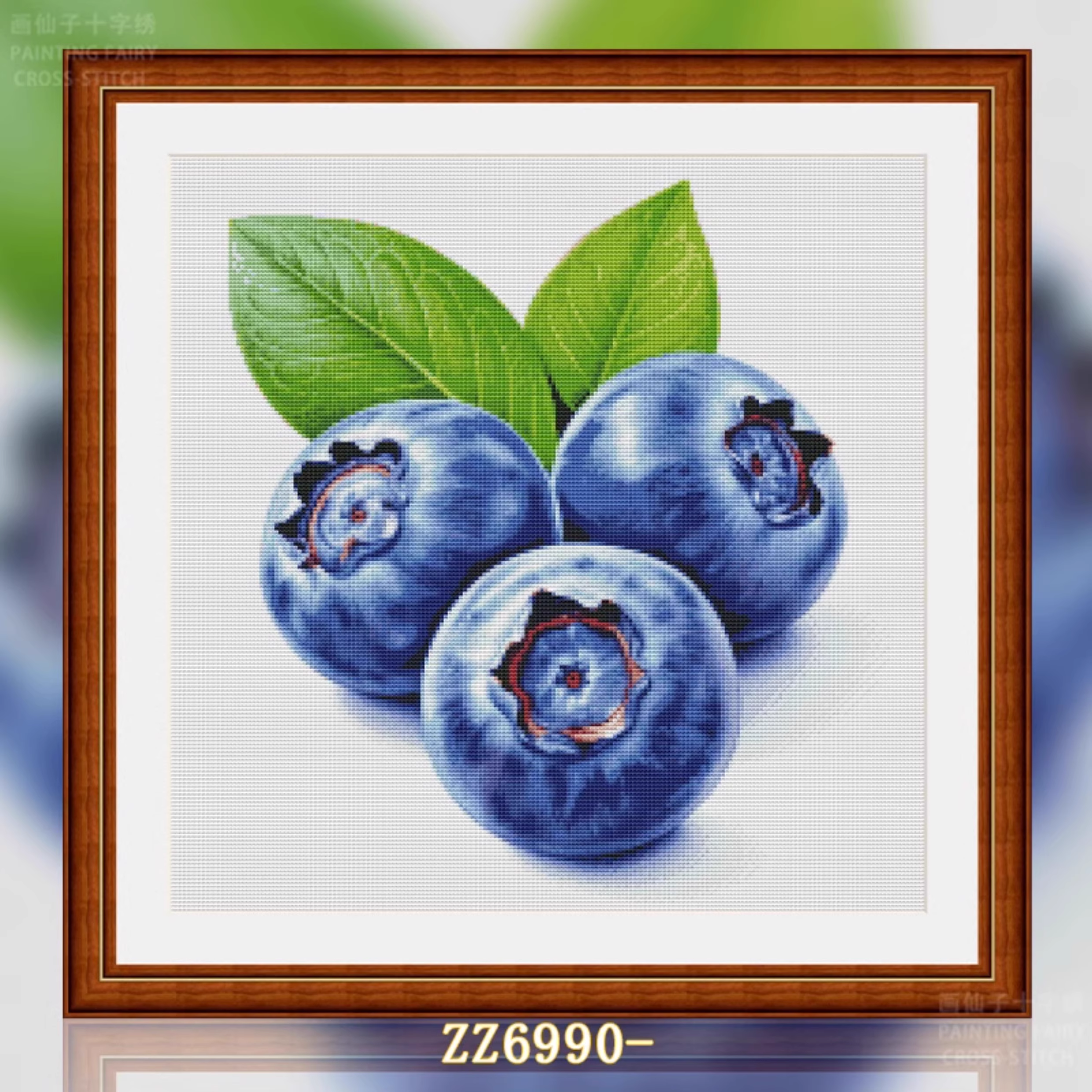 1set DIY Printed Cross Stitch Kit, 【ZZ6990- Blueberries in the Gourmet Series】 Painting Fairy Cross Stitch