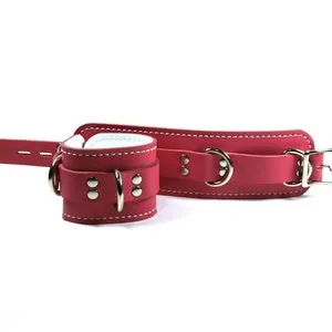 pornhint Pornhint Pink Leather Locking Cuffs - White Lining - Pair of Wrist Cuffs (or) Ankle Cuffs - Choice of Stitching Color