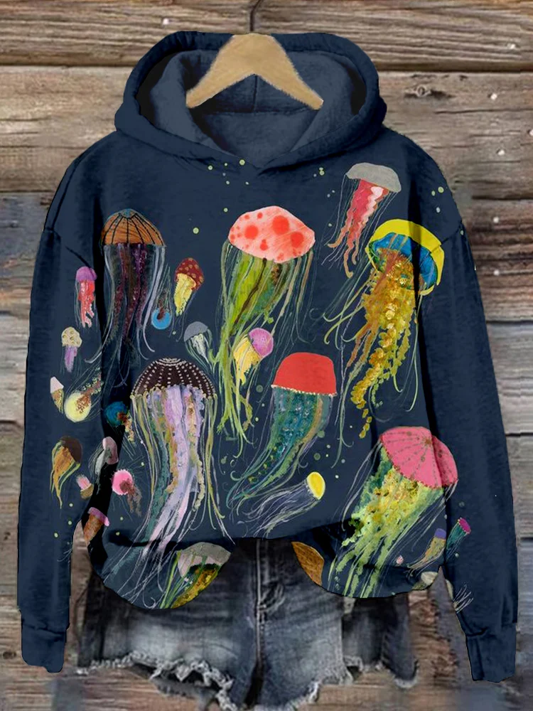 Colorful Jellyfish Art Pattern Print Comfy Hoodie