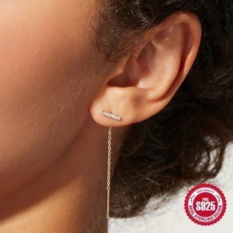 1 Pair 925 Sterling Silver Geometric Solid Color Drop Earrings