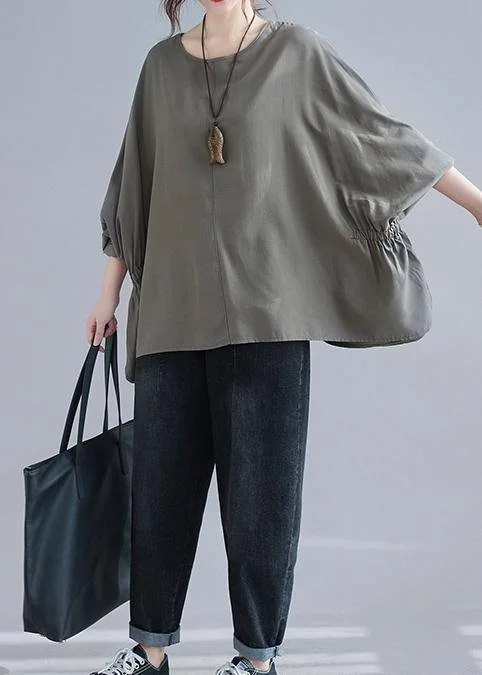 Women O-Neck Solid Spring Unique Tunic Gray Fashion Ideas