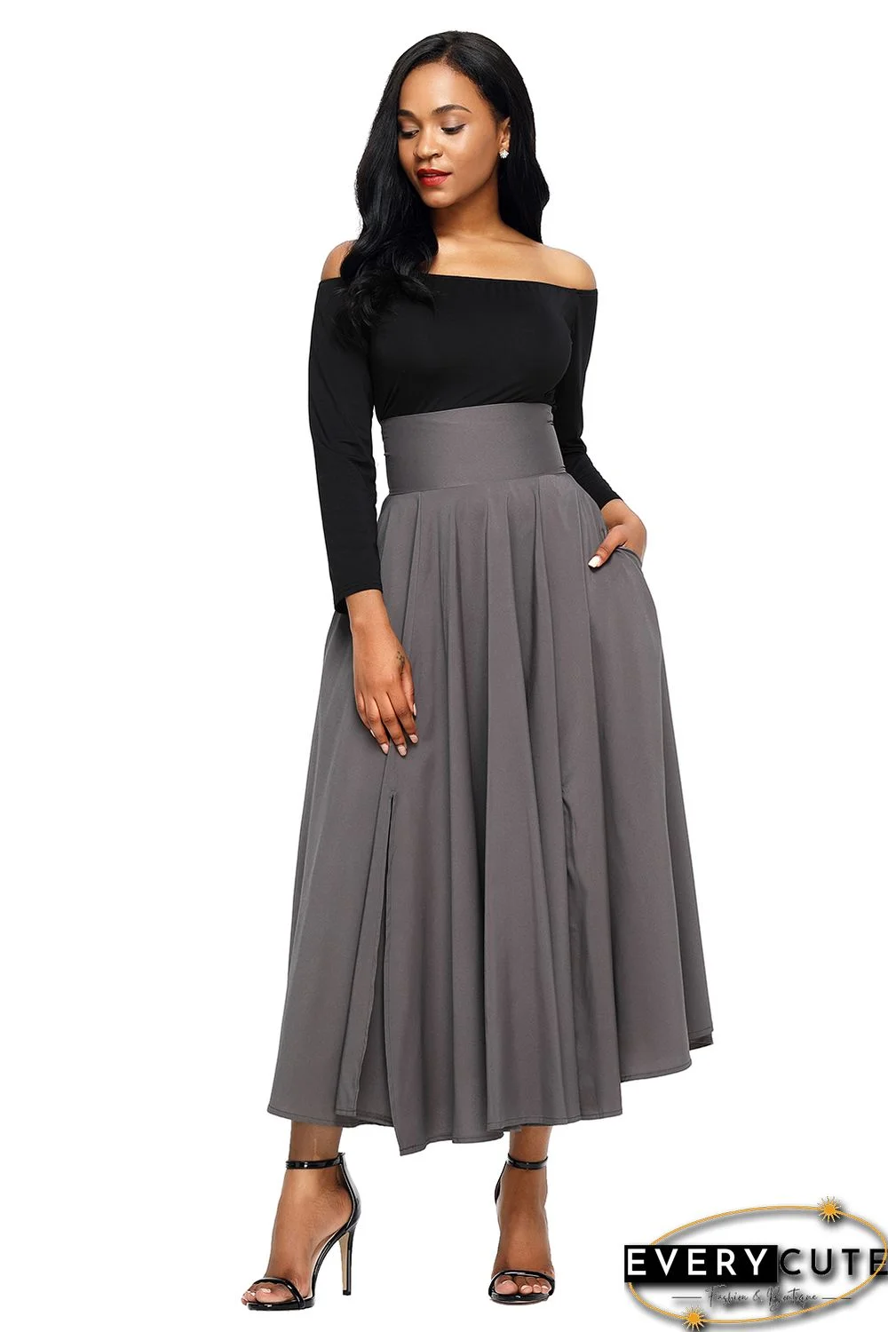 Retro High Waist Pleated Belted Maxi Skirt