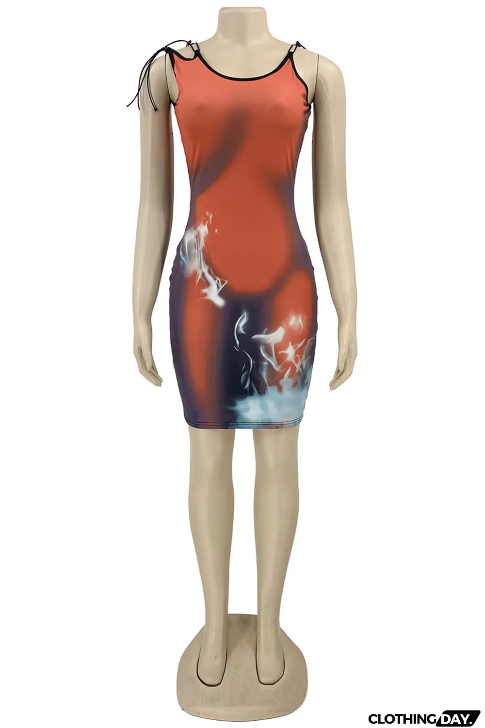 Red Fashion Sexy Print Bandage Spaghetti Strap Sleeveless Dress