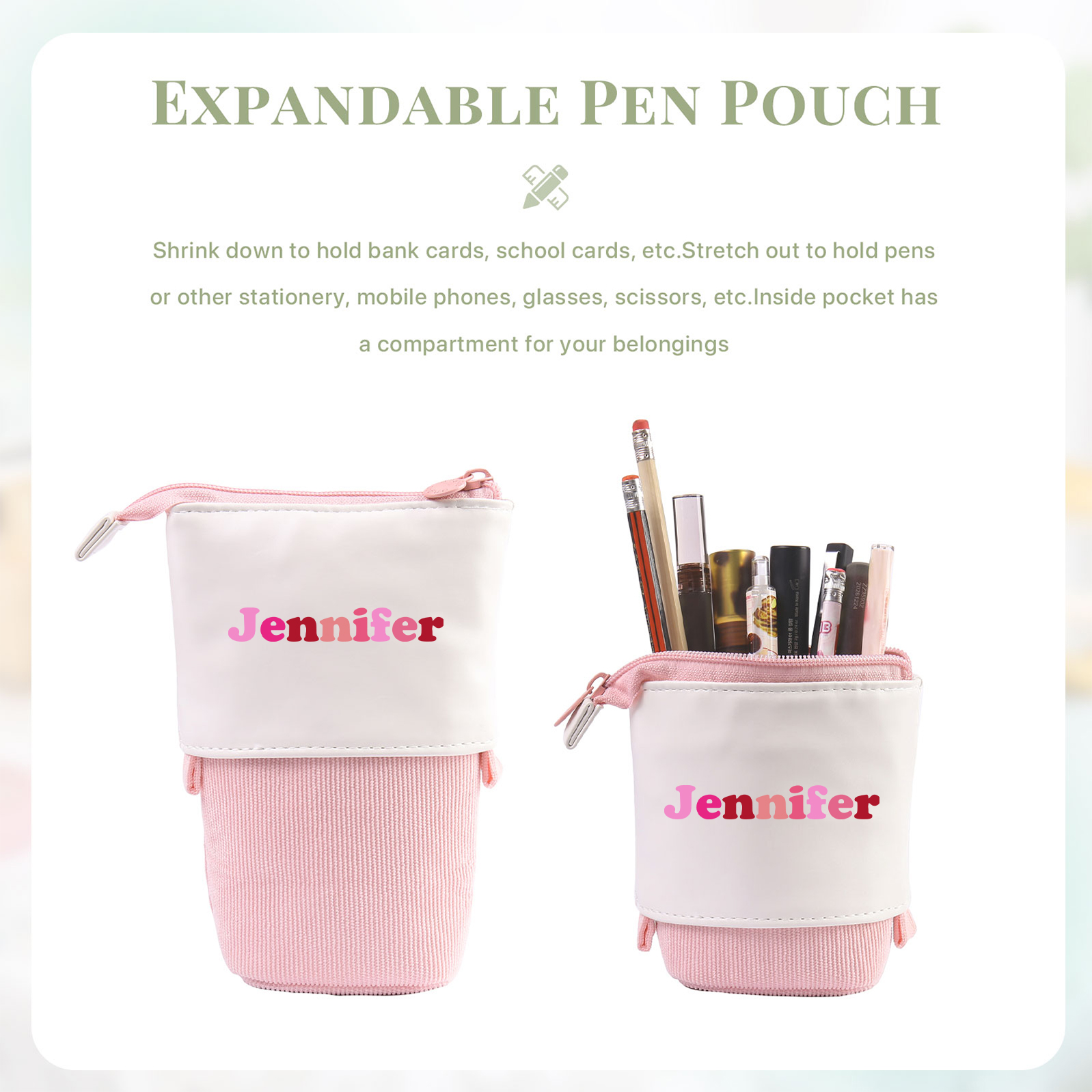 Astuccio per matite personalizzato con 1 nome colorato per scuola elementare bambini