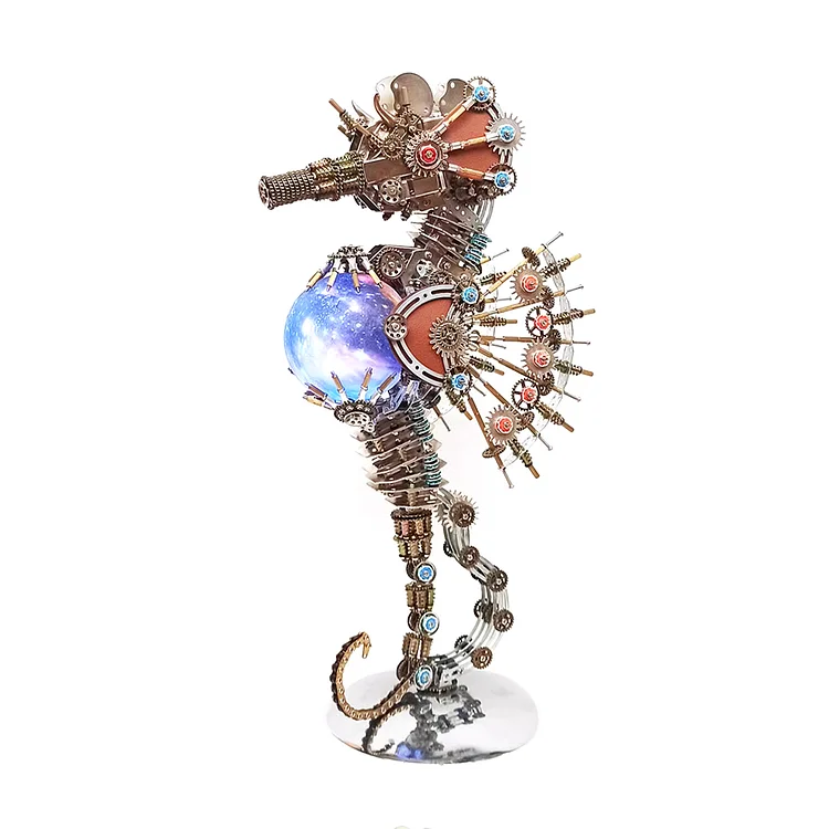 Seahorse Steampunk 3D Metal Puzzle Kit with Planet Lights, 2100PCS