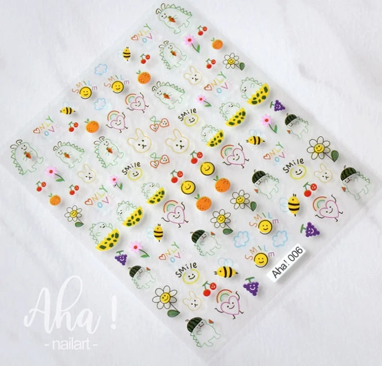 Nail Glue Stickers Ins Stars Moon Cartoon Rabbit Panda Flower Nail Decoration Decals Nail Sticker Animal Nail Art Decorations-Nail Inspo