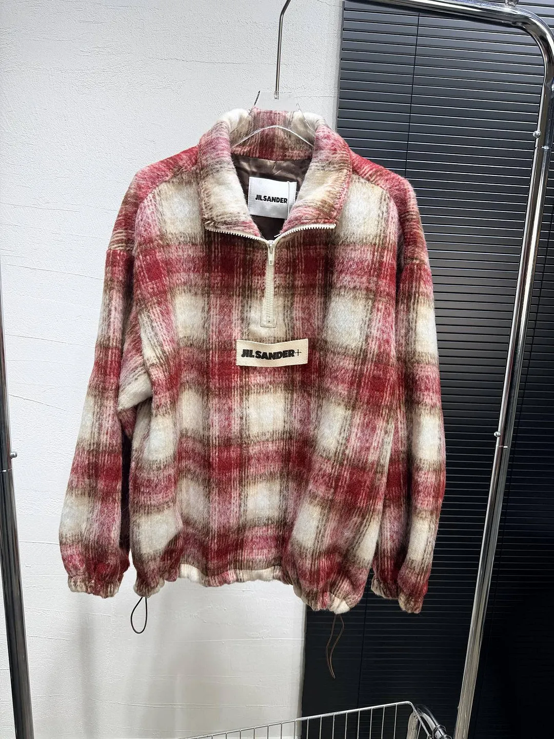 Jil sander jacket, plush wool blend, vintage plaid half zipper