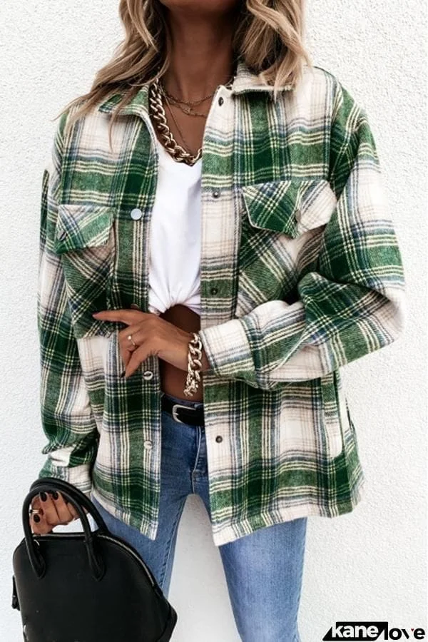 Long Sleeve Plaid Shirt Collar Jacket