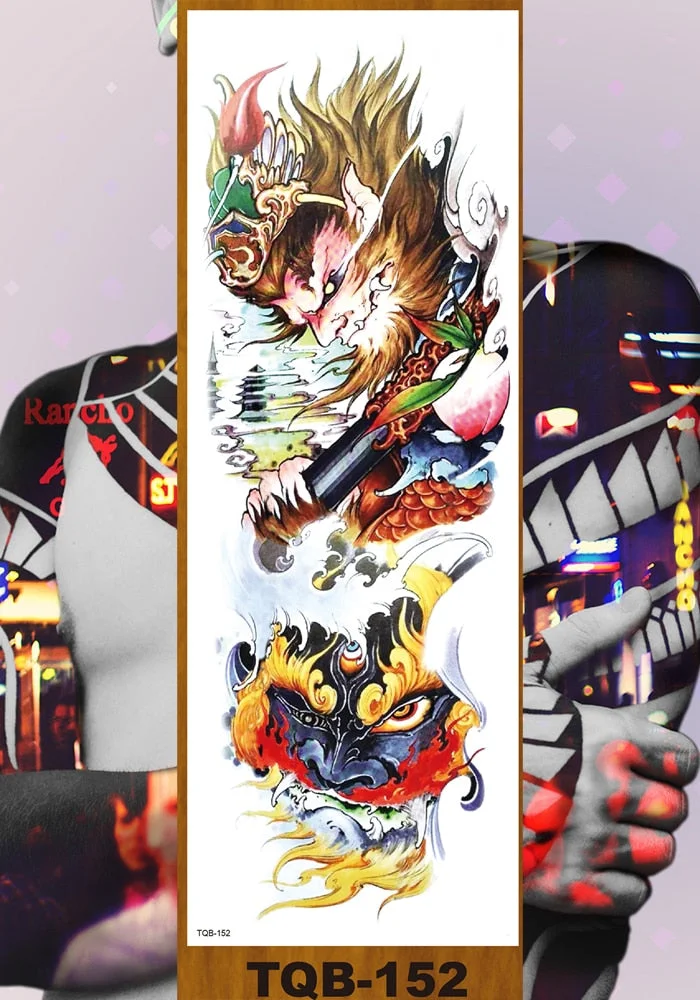 Full Flower Arm Temporary Tattoo Sticker Man Woman Girl Body Sexy Fake Tatoo Pterodactyl Bodhisattva Monkey King Phoenix Nirvana