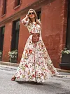 Floral-Print Puff Sleeves Bohemia Maxi Dress