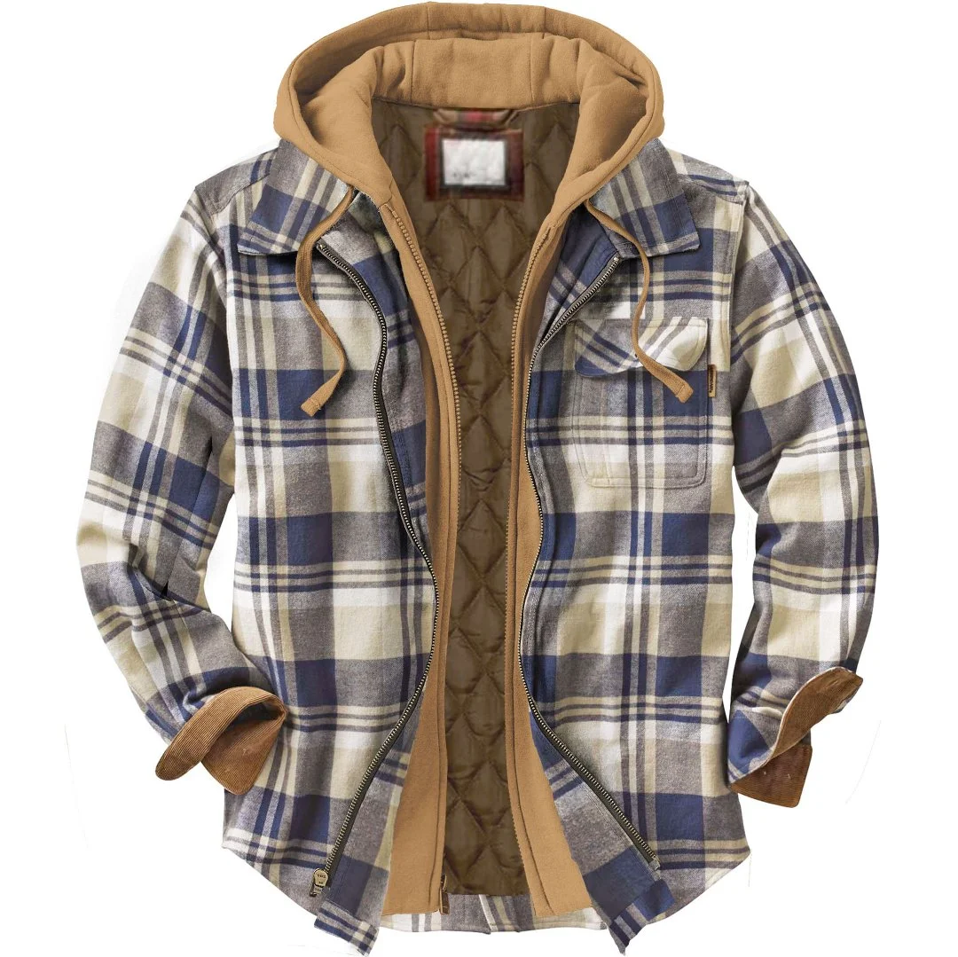 Mens Hooded Jacket Coat Plaid Shirt Barclient Check Jacket