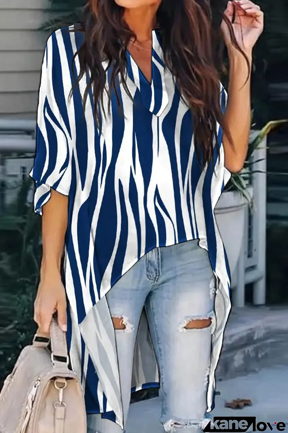 Fashion Simplicity Print Printing V Neck Tops(5 colors)