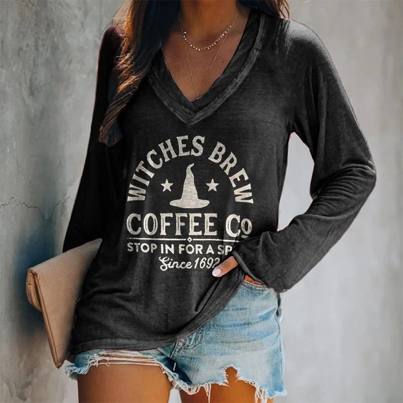 Witches Brew Coffee Printed Long Sleeve T-shirt
