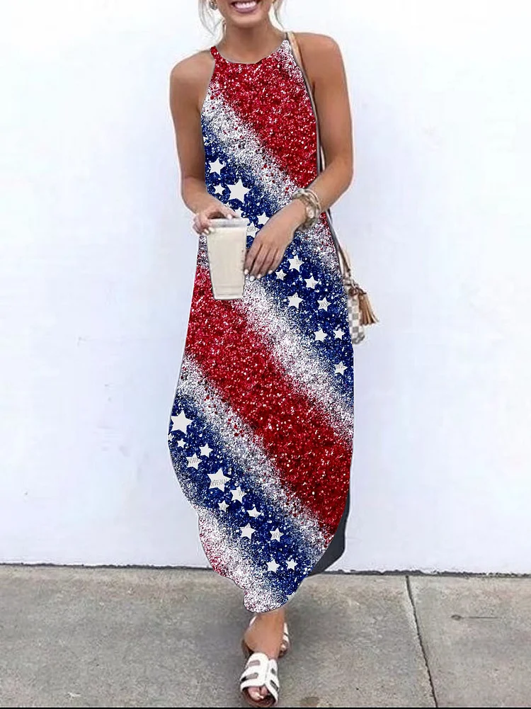 Women's Independence Day Themed Sequin Print Dress