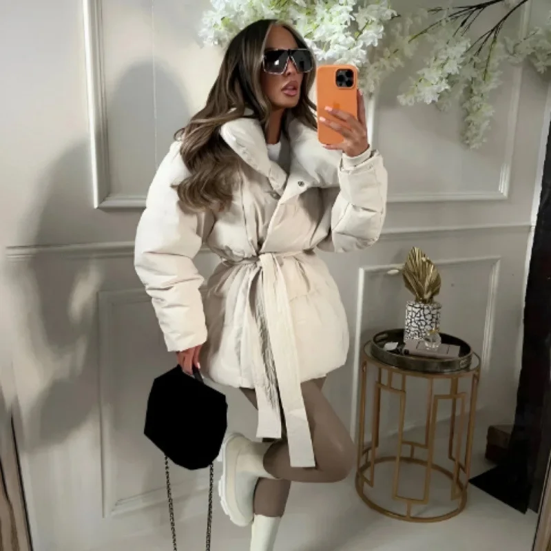 Nigikala Nigikala Three-Color Collar Warm Waist Women's Cotton Jacket Autumn And Winter Loose Collar New Fashion Cotton