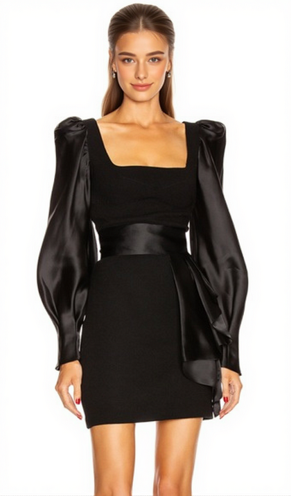 WOOL CREPE SILK SATIN MINI DRESS