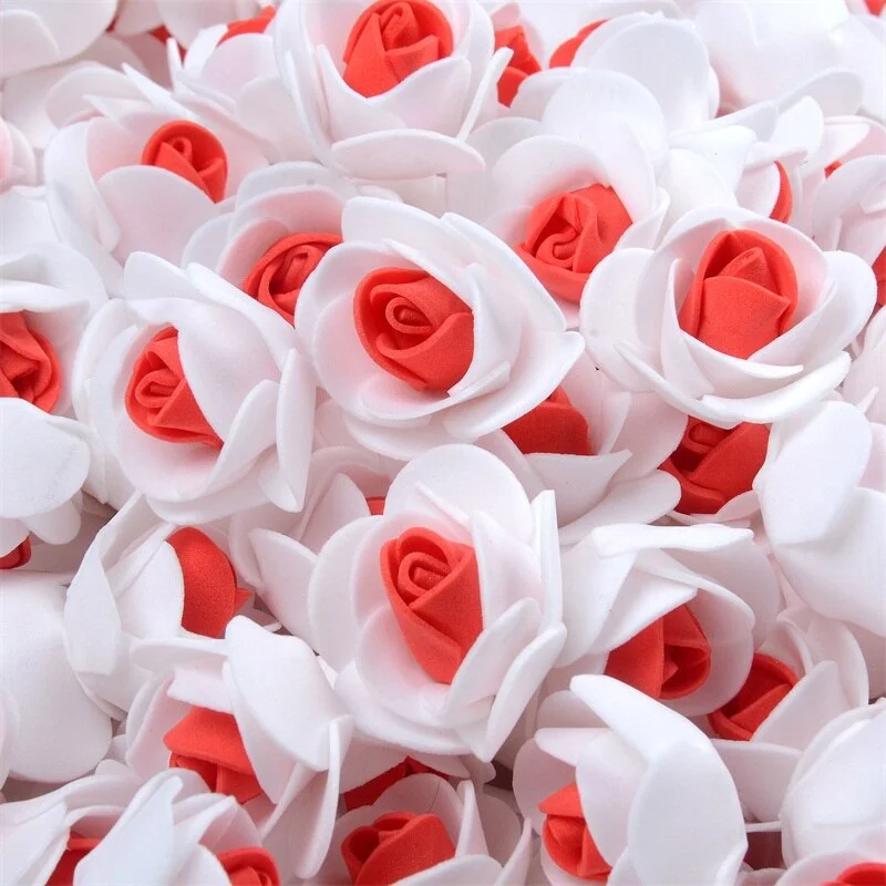 50PCS PE Foam Artificial Rose Flower Head Handmade DIY Wedding Home Decoration DIY Scrapbooking Double color Fake Flowers Craft