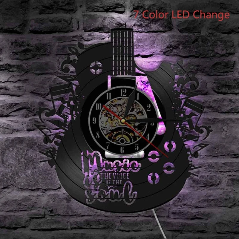 Vinyl Record LED Wall Clock Modern Design Music Theme Guitar Clock Wall Watch Home Decor Musical Instruments Gift For Music Love