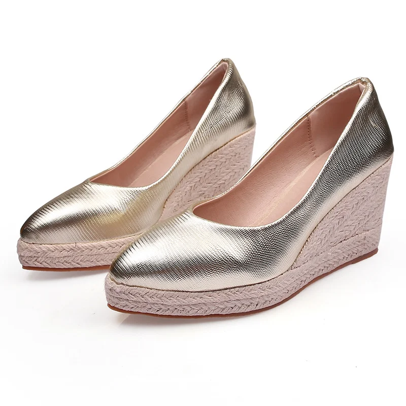 Wongn Wongn And Autumn Slope With Shallow Single Shoes Female Platform High Heel Pointed Grass Hemp Rope Bottom