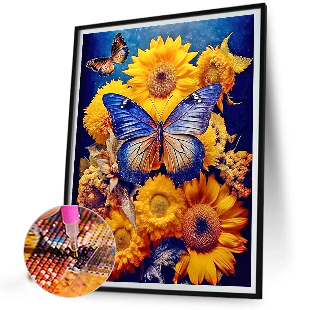 Full Round Diamond Painting 40*50cm - Sunflower Butterfly