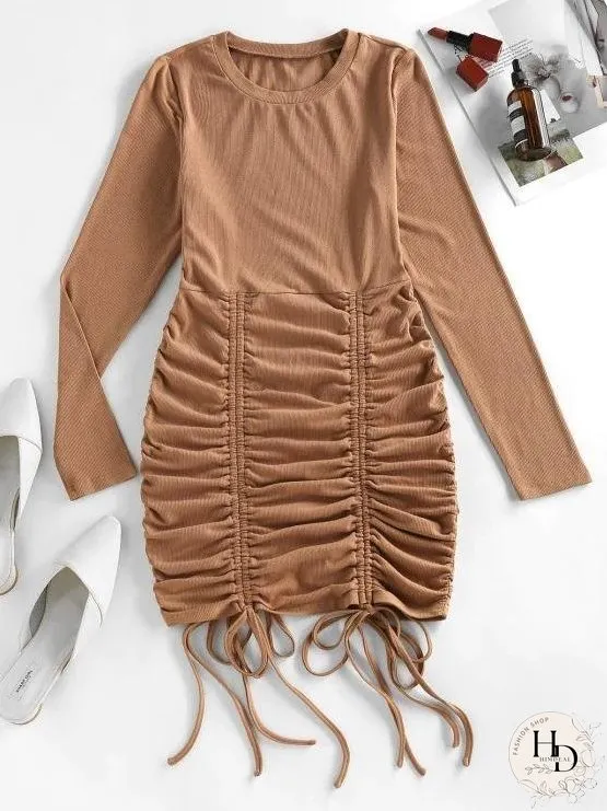 Cinched Ribbed Bodycon Dress