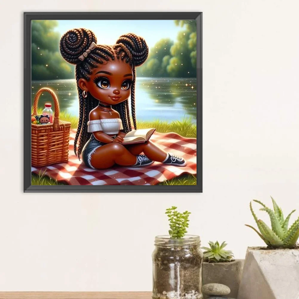 Full Round Diamond Painting 30*30cm - Girl With Braids Reading